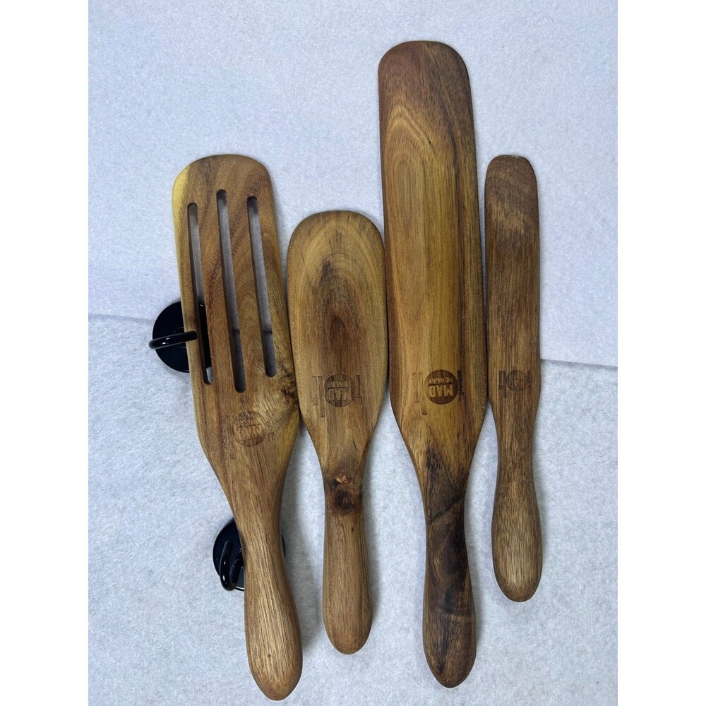 Mad Hungry 4 Pc Acacia Wood Spurtle Set Kitchen Cooking Utensils New